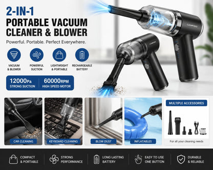 Portable Vacuum Cleaner & Air Blower – Rechargeable Handheld Cleaner for Home, Car & Office