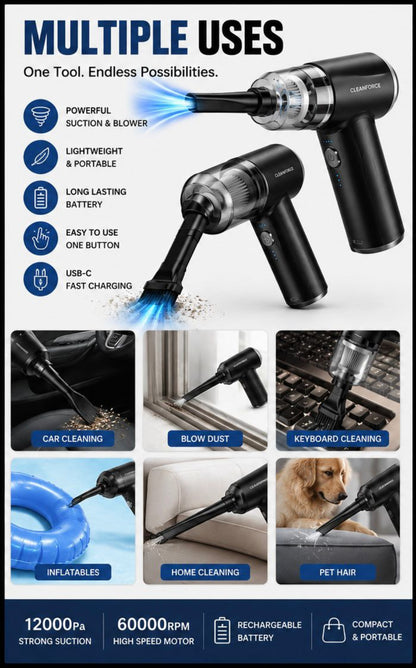 Portable Vacuum Cleaner & Air Blower – Rechargeable Handheld Cleaner for Home, Car & Office